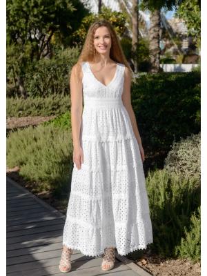 Сукня максі з прошви на широких бретелях 4075-F-white-C